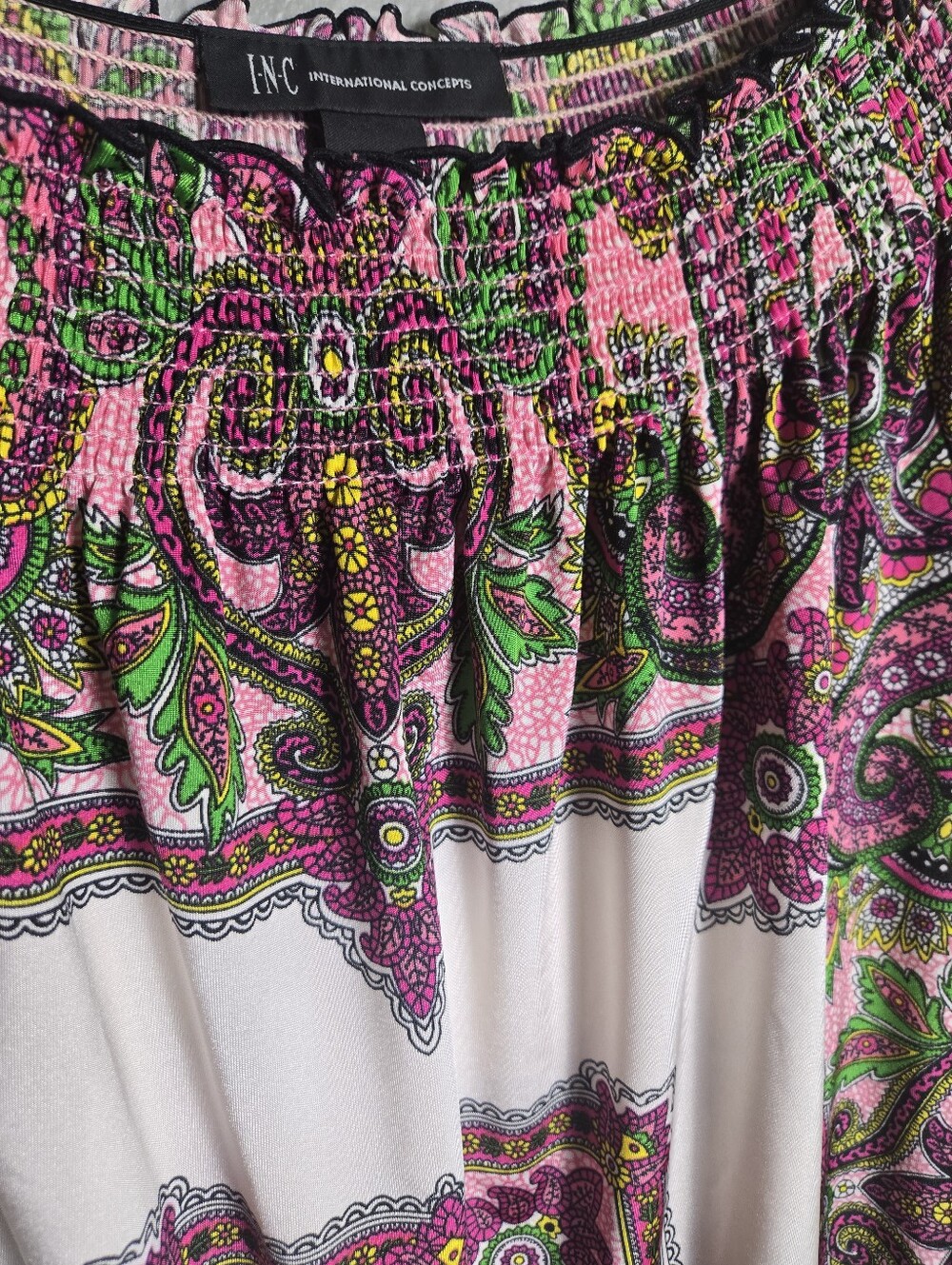 INC International Concepts Off The Shoulder Paisley Boho Top Size Large - Picture 4 of 12